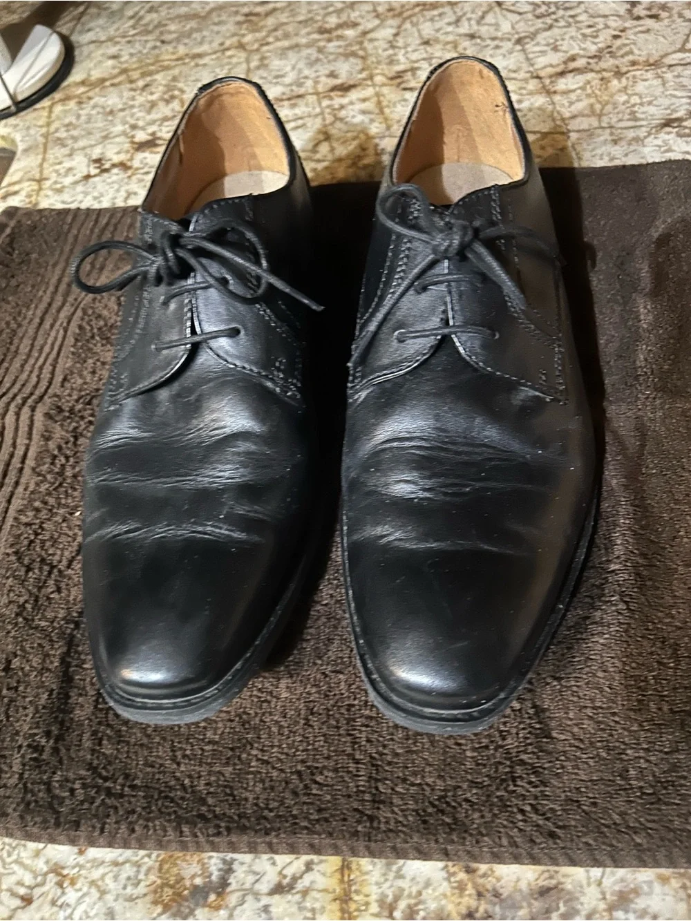 Bostonian Men’s Wurster Plain Black Leather Lace-Up Shoes c Flexlite Size 10